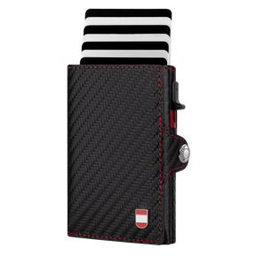 Österreich Smart Wallet Trifold mit Karten-Pop-Up Funktion aus Echtleder - Carbon Schwarz