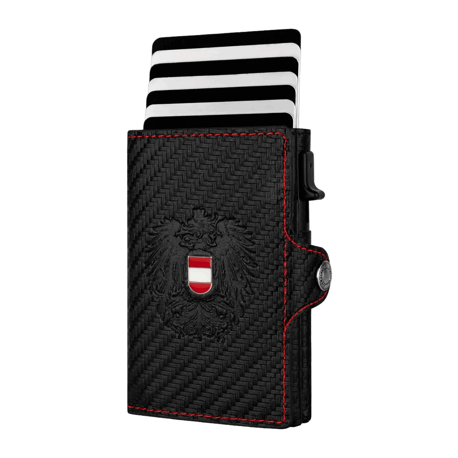 Adler Smart Wallet Trifold mit Karten-Pop-Up Funktion aus Echtleder - Carbon Schwarz