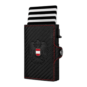 Adler Smart Wallet Trifold mit Karten-Pop-Up Funktion aus Echtleder - Carbon Schwarz