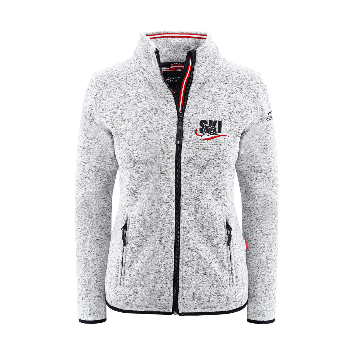 Damen Fleece Jacke ohne Kapuze Skifahrer Motiv #Farbe_Hellgrau