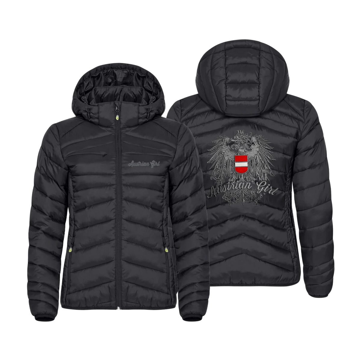 Damen Jacke daunenähnlich mit Austrian Girl Stick #Farbe_Schwarz