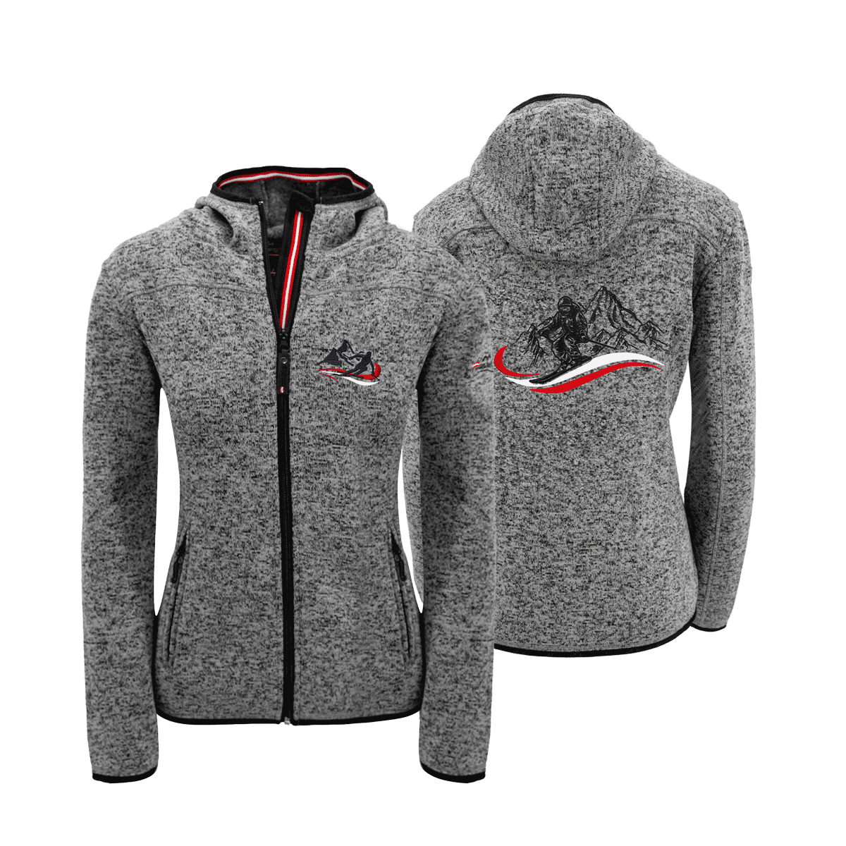 Damen Kultjacke mit Kapuze anthrazit mit Ski Stickerei #Farbe_Dunkelgrau
