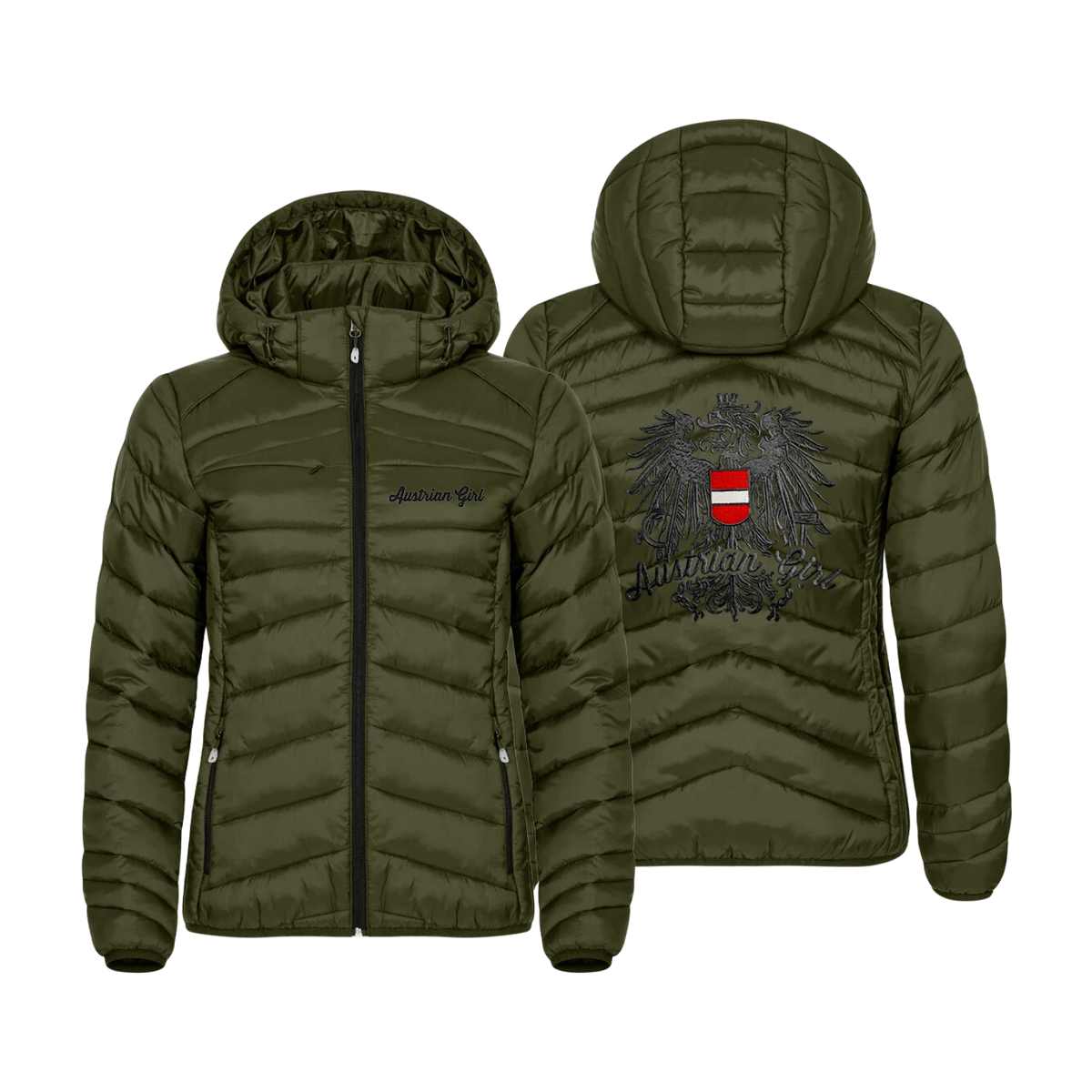 Damen Steppjacke mit Austrian Girl Stickerei #Farbe_Dunkelgrün