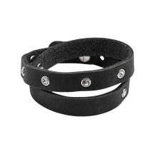 Damen Strass Armband Echtleder schwarz