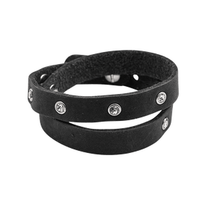 Damen Strass Armband Echtleder schwarz