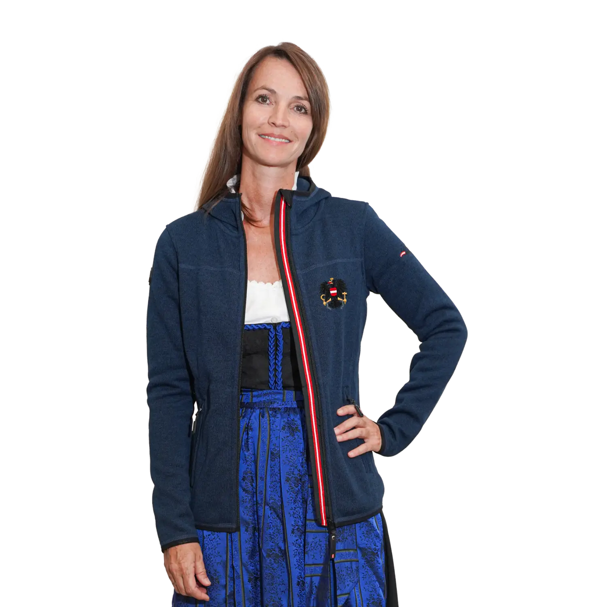 Dunkelblaue Damen Kultjacke mit Kapuze Österreich Adler #Farbe_Dunkelblau