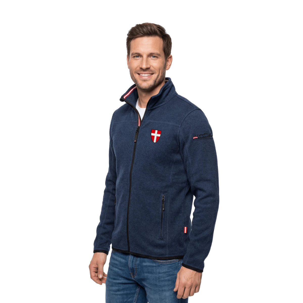 Dunkelblaue Fleece Weste ohne Kapuze Wien Stick #Farbe_Dunkelblau