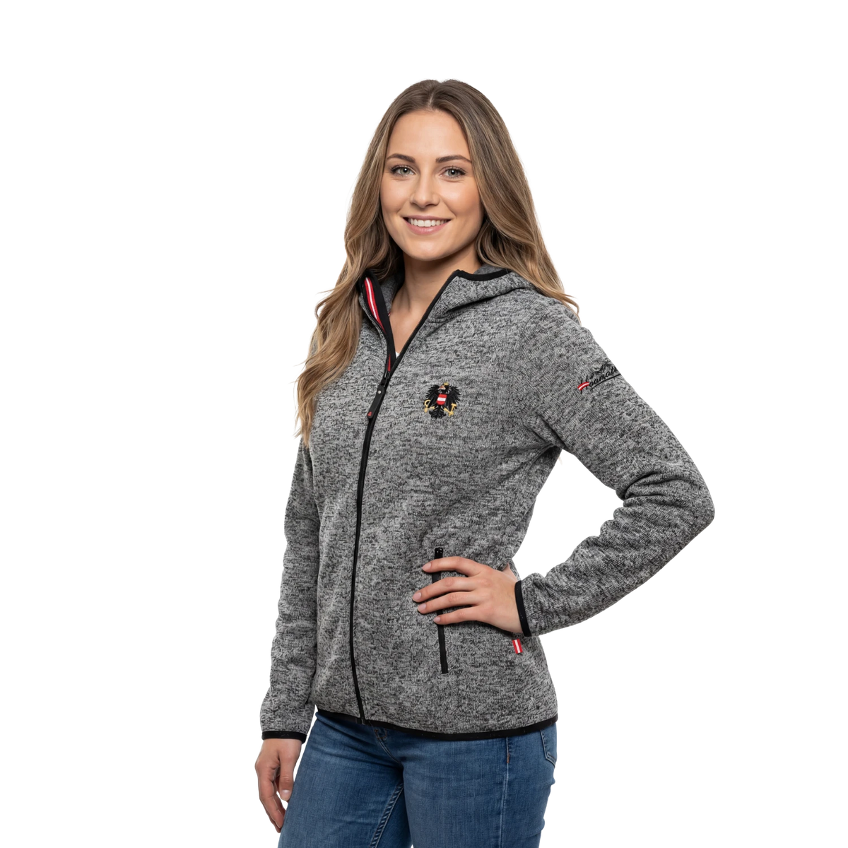 Dunkelgraue Strickfleece Jacke für Damen #Farbe_Dunkelgrau