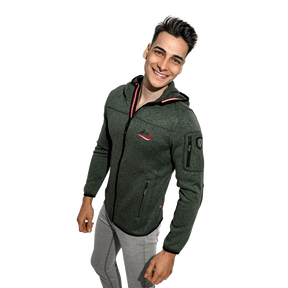 Dunkelgrüne Fleece Jacke mit Berg Stickerei