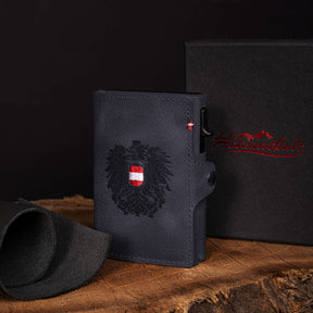 Adler Smart Wallet Trifold mit Karten-Pop-Up Funktion aus Echtleder - Dunkelblau