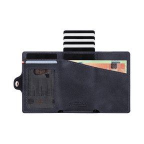 Adler Smart Wallet Trifold mit Karten-Pop-Up Funktion aus Echtleder - Dunkelblau