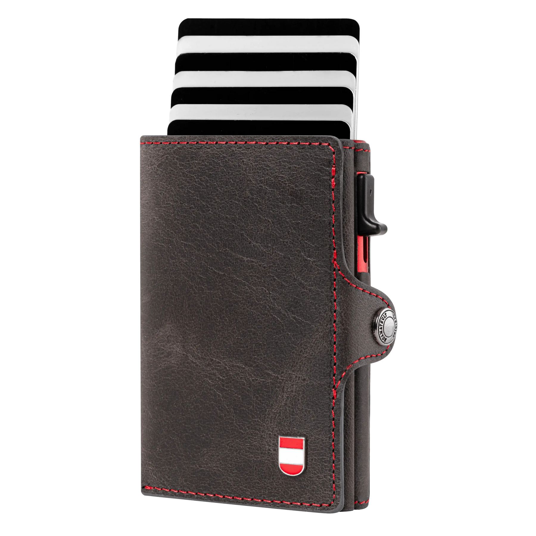 Österreich Smart Wallet Trifold mit Karten-Pop-Up Funktion aus Echtleder - Schwarz