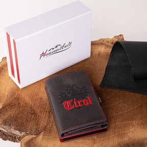 Tirol Smart Wallet Trifold mit Karten-Pop-Up Funktion aus Echtleder - Schwarz