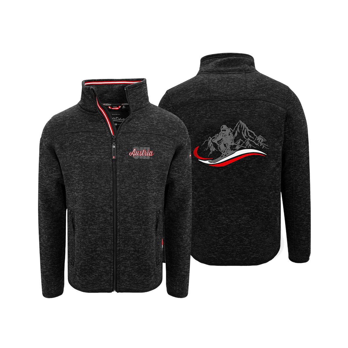 Fleece Jacke für Herren schwarz mit Austria Ski Stickerei #Farbe_Schwarz
