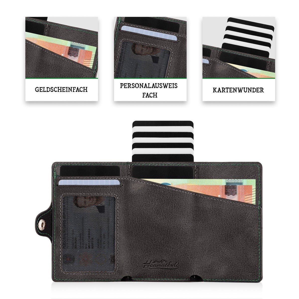 Steiermark Smart Wallet Trifold mit Karten-Pop-Up Funktion aus Echtleder - Schwarz