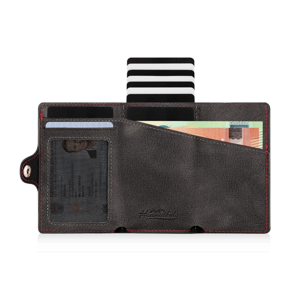 Tirol Smart Wallet Trifold mit Karten-Pop-Up Funktion aus Echtleder - Schwarz