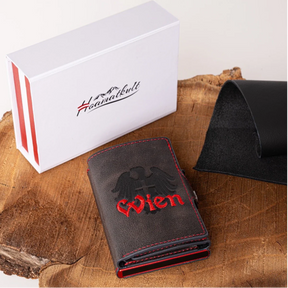 Wien Smart Wallet Trifold mit Karten-Pop-Up Funktion aus Echtleder - Schwarz