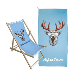 Geschenkpaket Hirsch Liegestuhl Badetuch