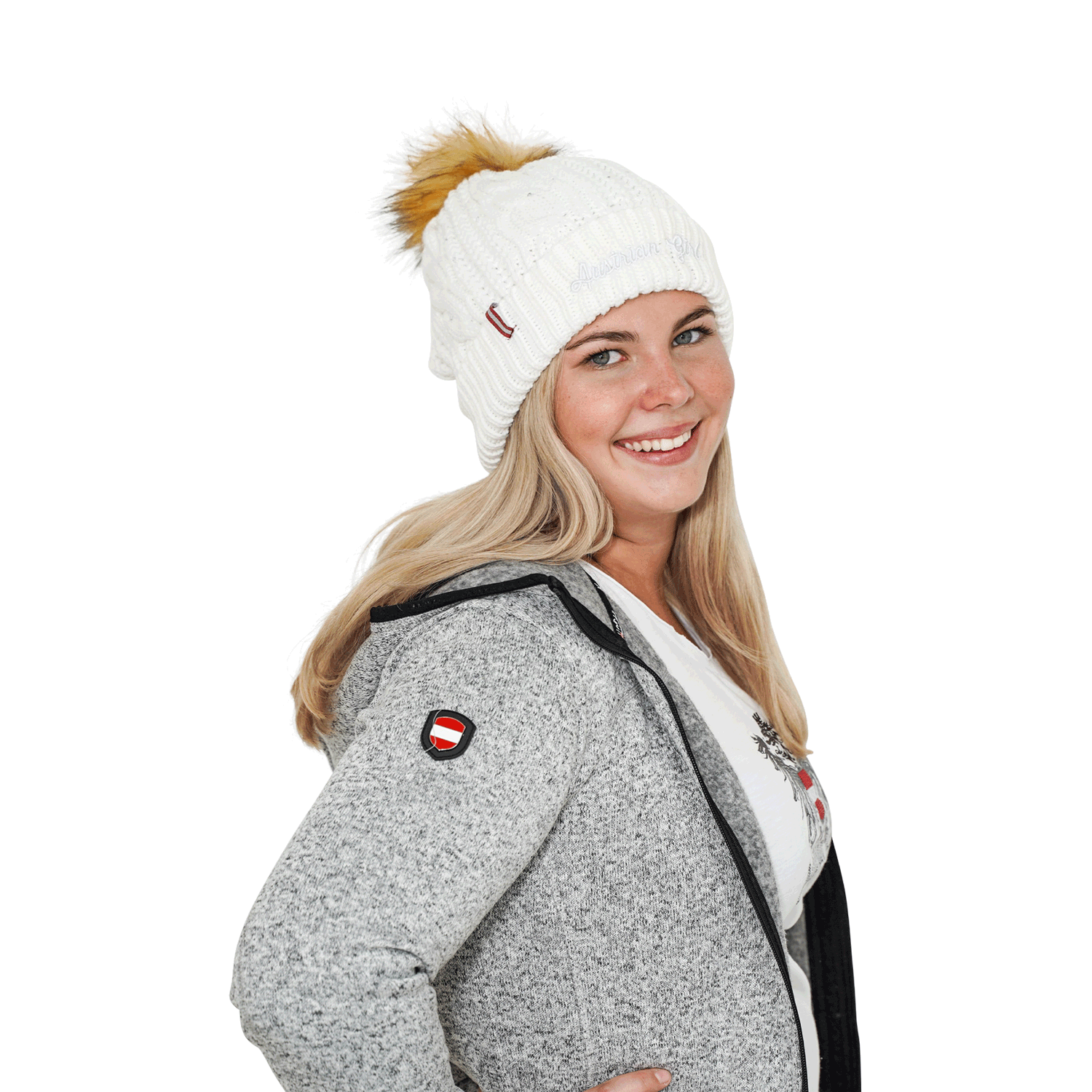 Glitzer Haube Damen weiß