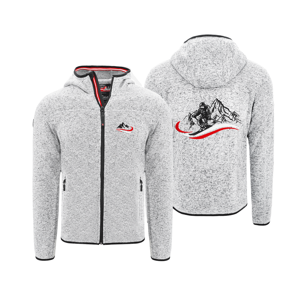 Graue Herren Strickfleece Jacke Ski Stickerei #Farbe_Hellgrau