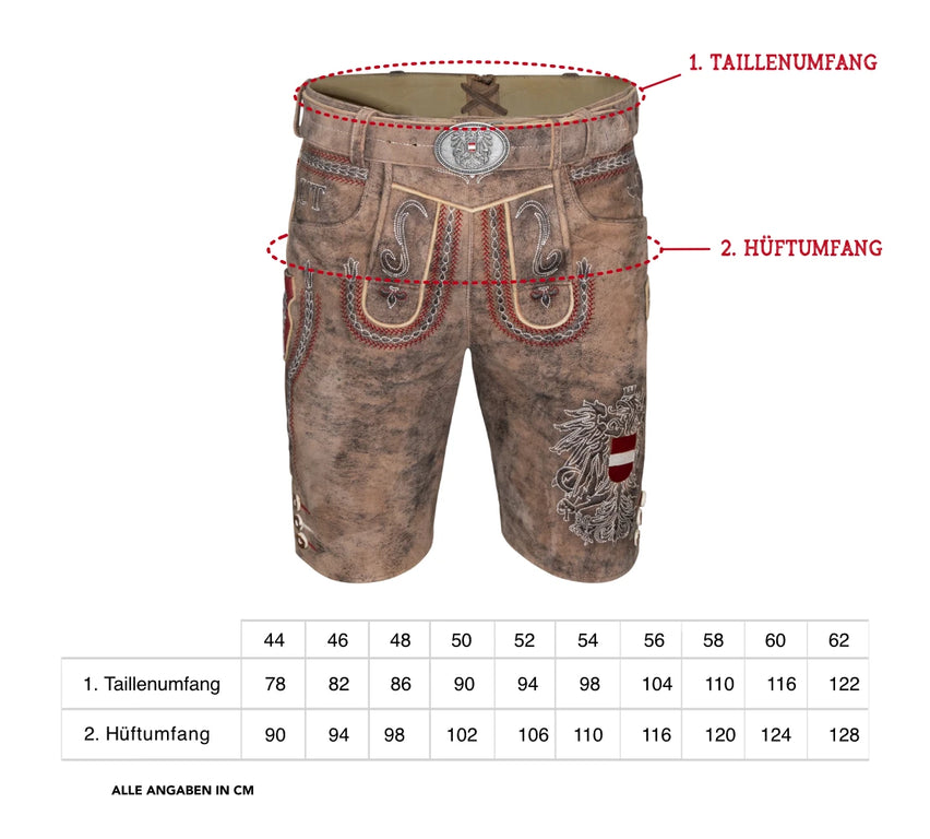Kult Lederhose Österreich Adler - Vintage Grau