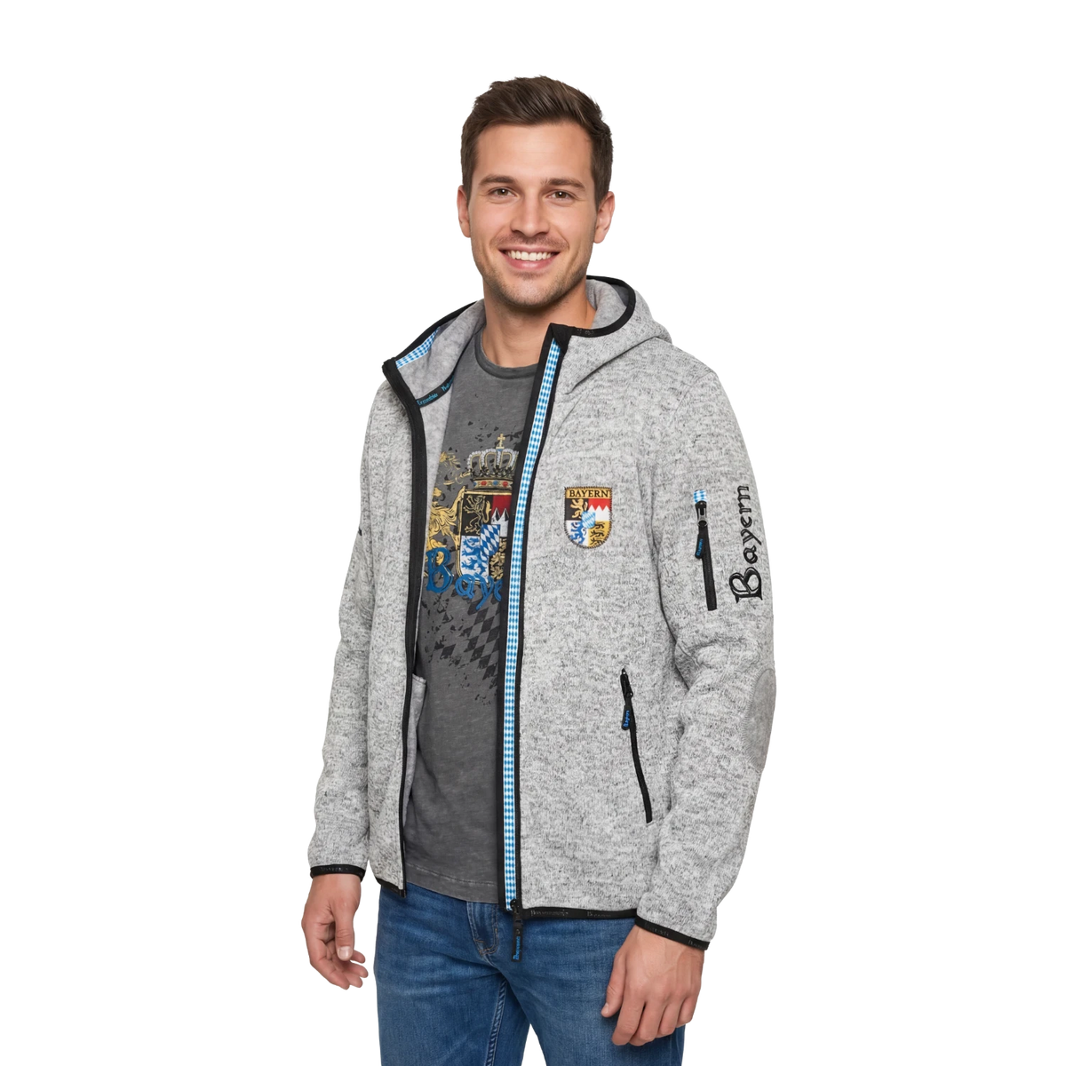 Hellgraue Bayern Strickfleece Jacke für Herren