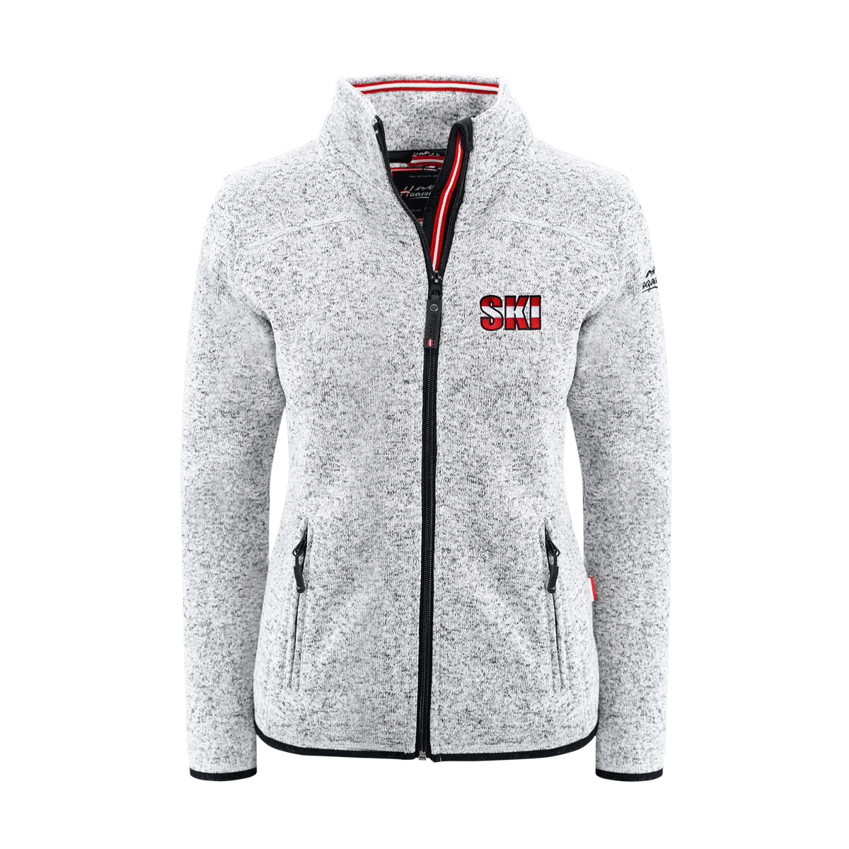 Hellgraue Damen Fleece Weste mit Ski Stickerei #Farbe_Hellgrau