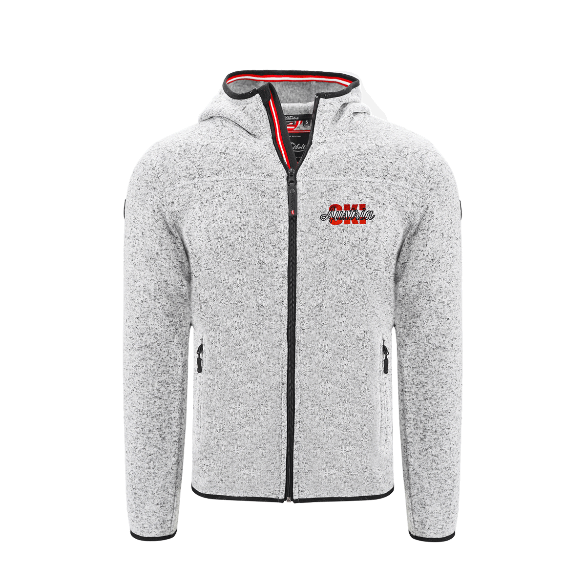 Hellgraue Fleece Jacke für Herren mit Ski Stick #Farbe_Hellgrau