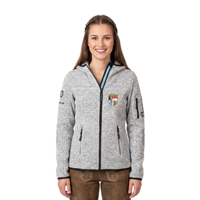 Hellgraue Trachten Fleece Jacke für Damen Bayern Stickerei
