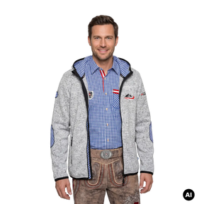 Berg Trachten Kultjacke mit Kapuze - Karo Blau