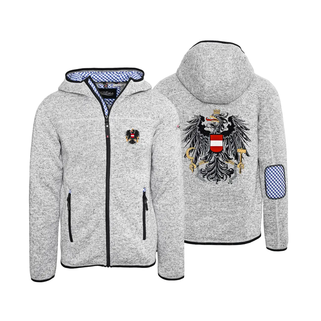 Österreich Trachten Kultjacke mit Kapuze - Karo Blau