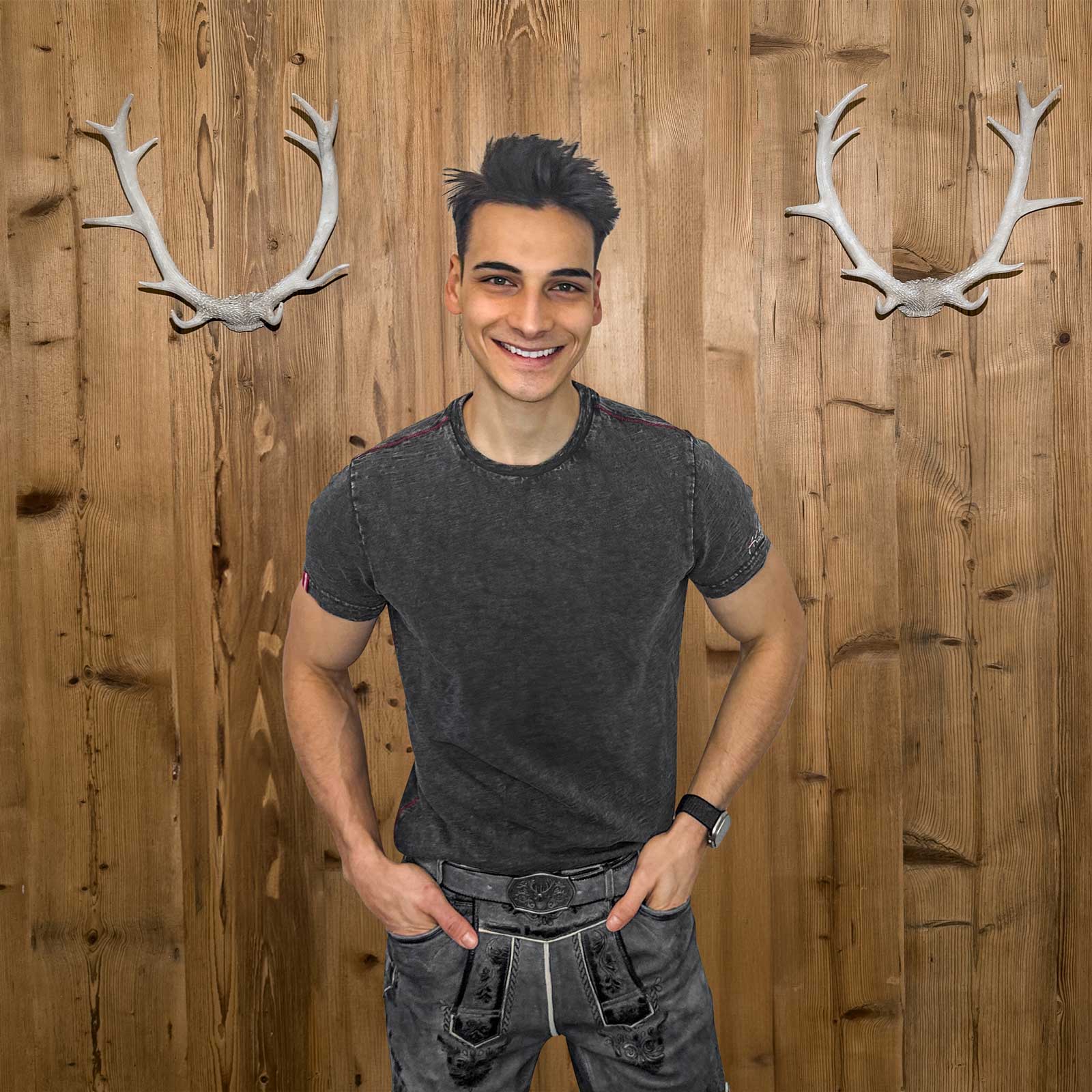 Herren T-Shirt dunkelgrau für Lederhose
