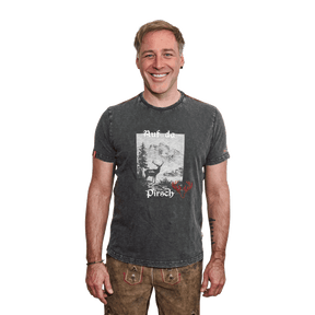 Herren Vintage T-Shirt dunkelgrau Hirsch Motiv