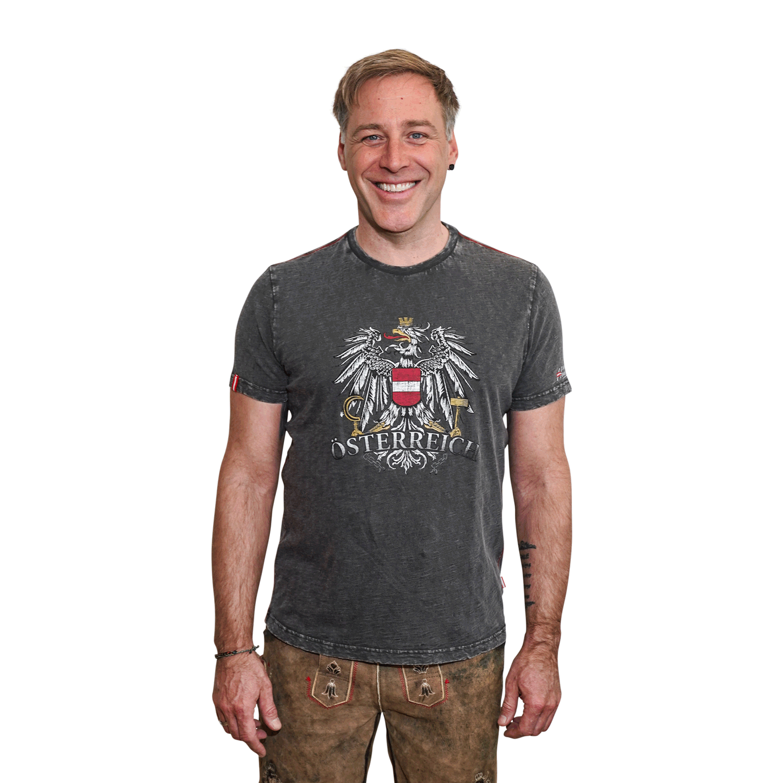 Herren Vintage Trachten Shirt dunkelgrau Österreich Adler