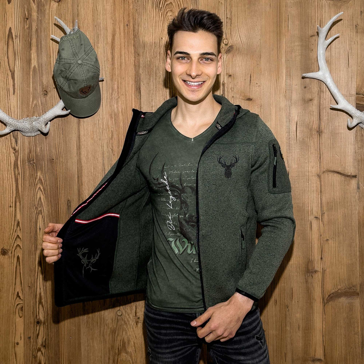 Hirsch Geweih Strickfleece Jacke