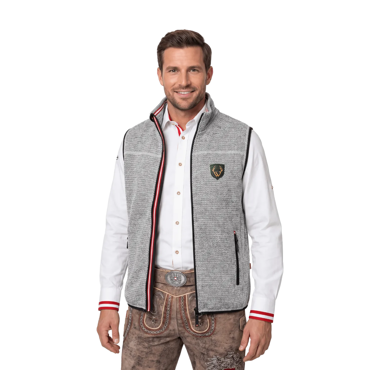 Hirsch Wüdara Strickoptik Gilet hellgrau Herren #Farbe_Grau-Strick