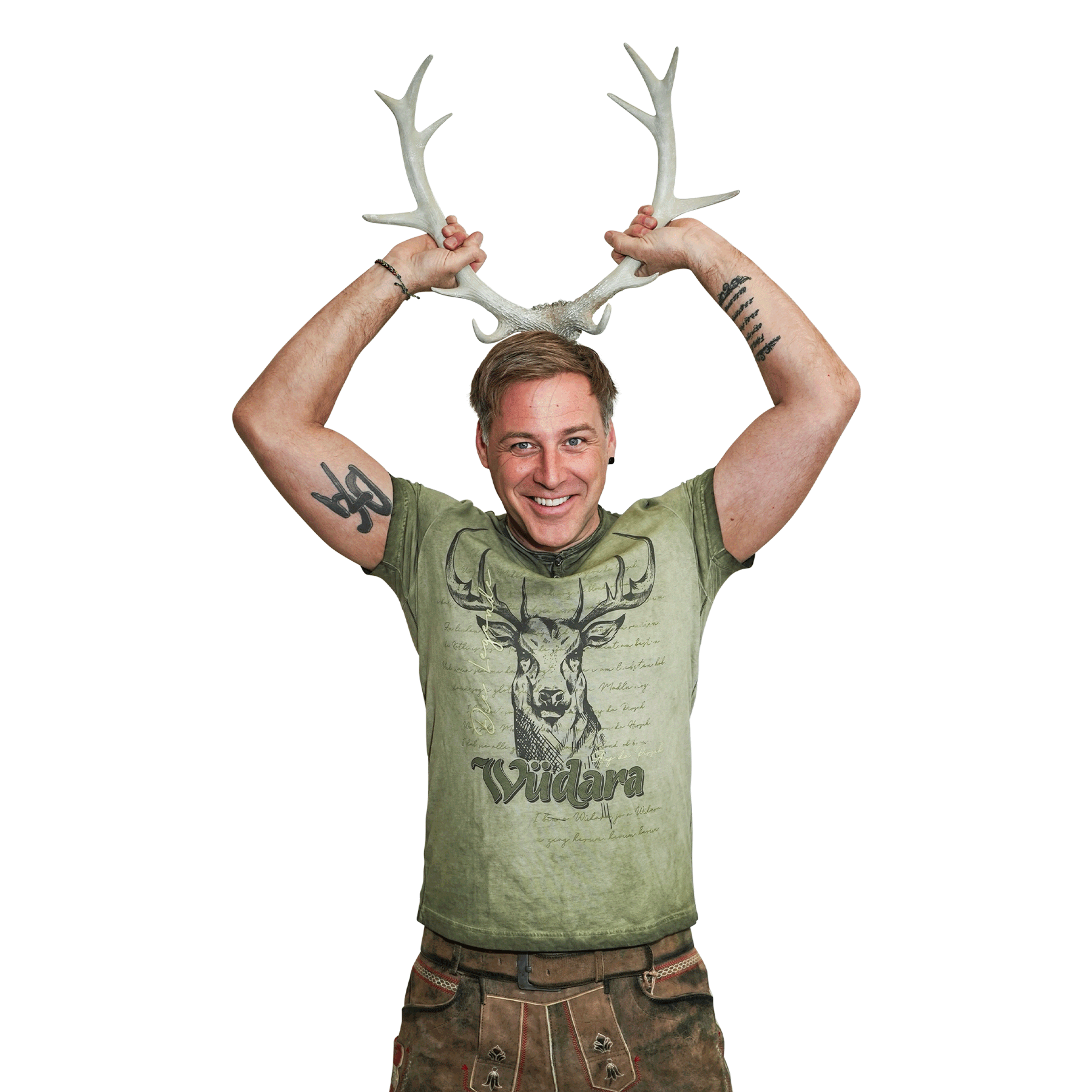 Hirsch Wüdara T-Shirt grün Geweih