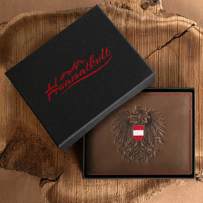 Österreich Adler Geldtasche - Vintage Leder Braun Rot Kontrast