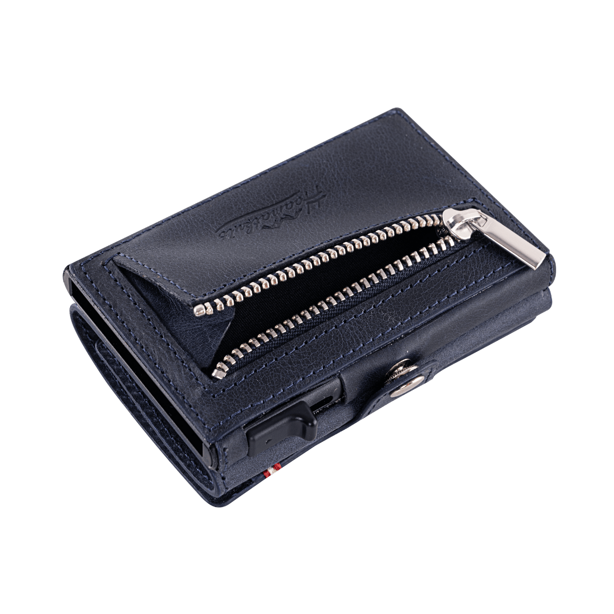 Adler Smart Wallet Trifold mit Karten-Pop-Up Funktion aus Echtleder - Dunkelblau