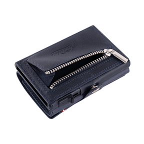 Adler Smart Wallet Trifold mit Karten-Pop-Up Funktion aus Echtleder - Dunkelblau