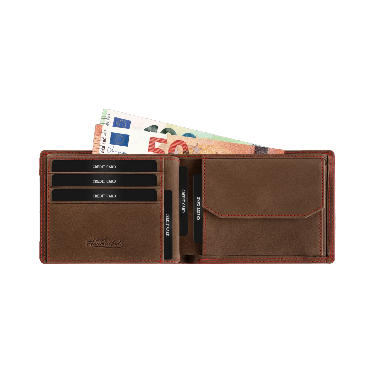Österreich Adler Geldtasche - Vintage Leder Braun Rot Kontrast