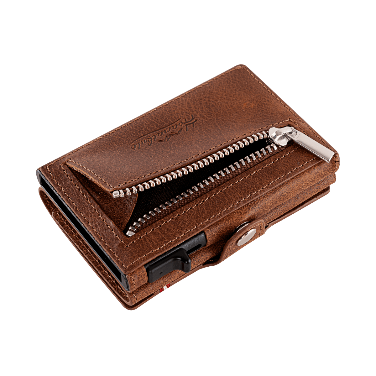 Adler Smart Wallet Trifold mit Karten-Pop-Up Funktion aus Echtleder - Klassik Braun