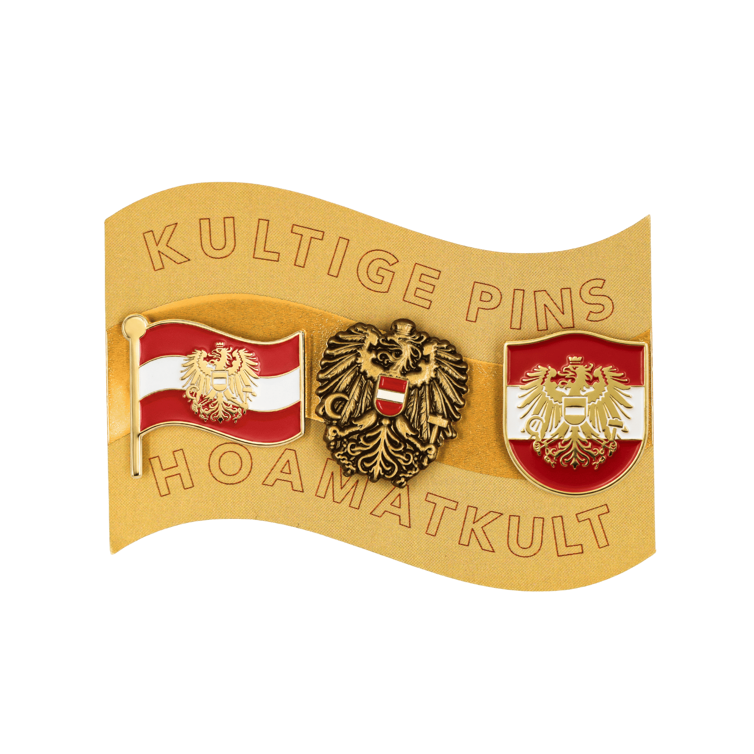 Hoamatkult Österreich Pin Set Gold Verpackung
