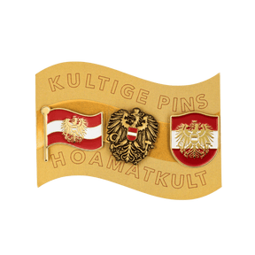 Hoamatkult Österreich Pin Set Gold Verpackung