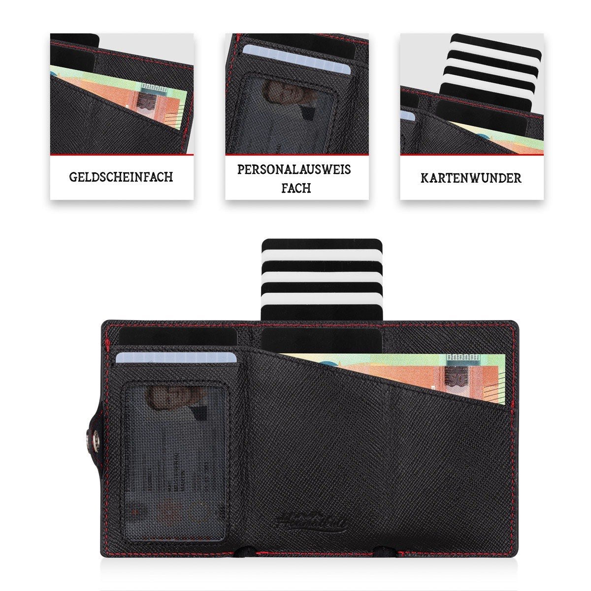 Adler Smart Wallet Trifold mit Karten-Pop-Up Funktion aus Echtleder