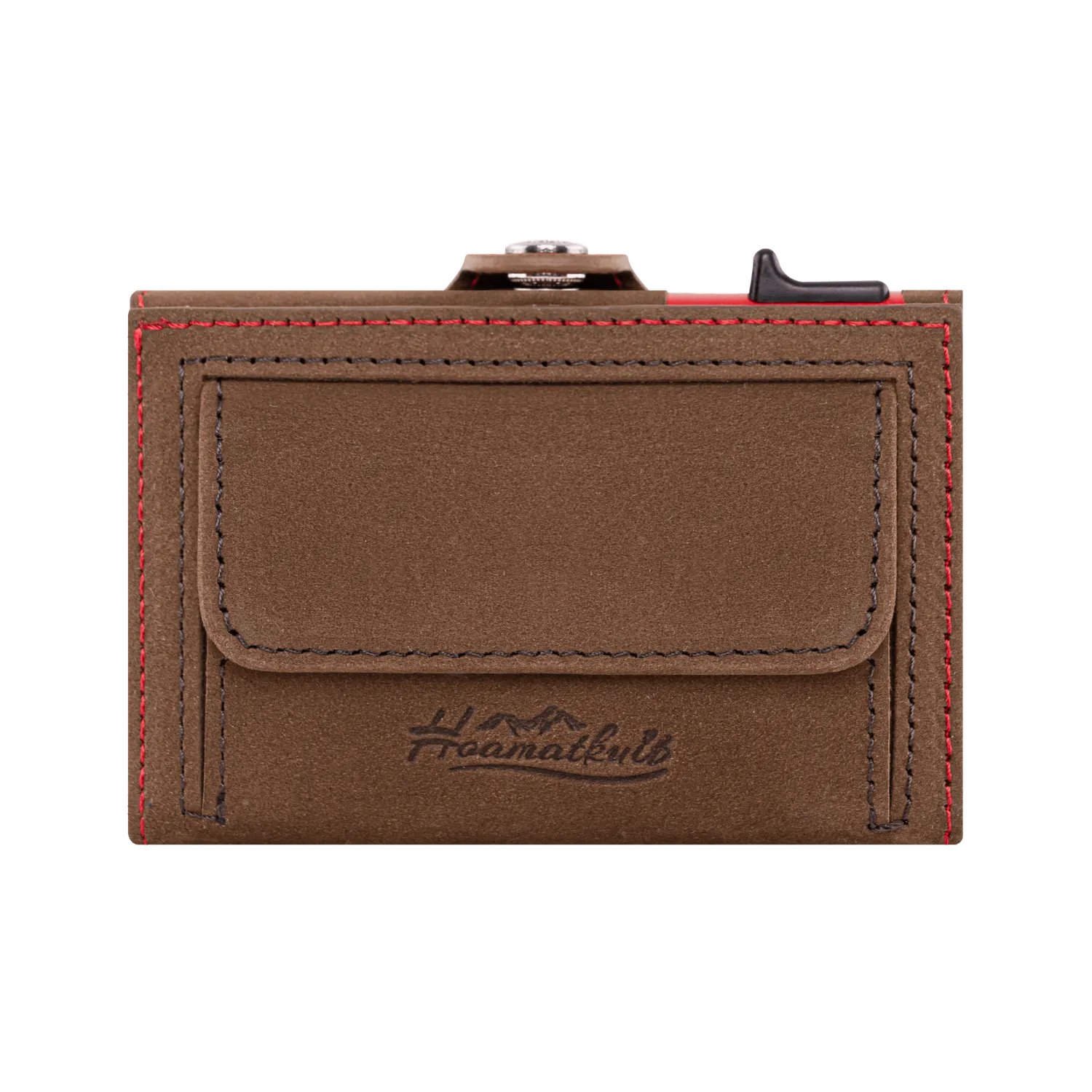 Adler Smart Wallet Trifold mit Karten-Pop-Up Funktion aus Echtleder - Vintage Braun Rot Kontrast