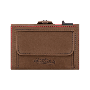 Adler Smart Wallet Trifold mit Karten-Pop-Up Funktion aus Echtleder - Vintage Braun Rot Kontrast