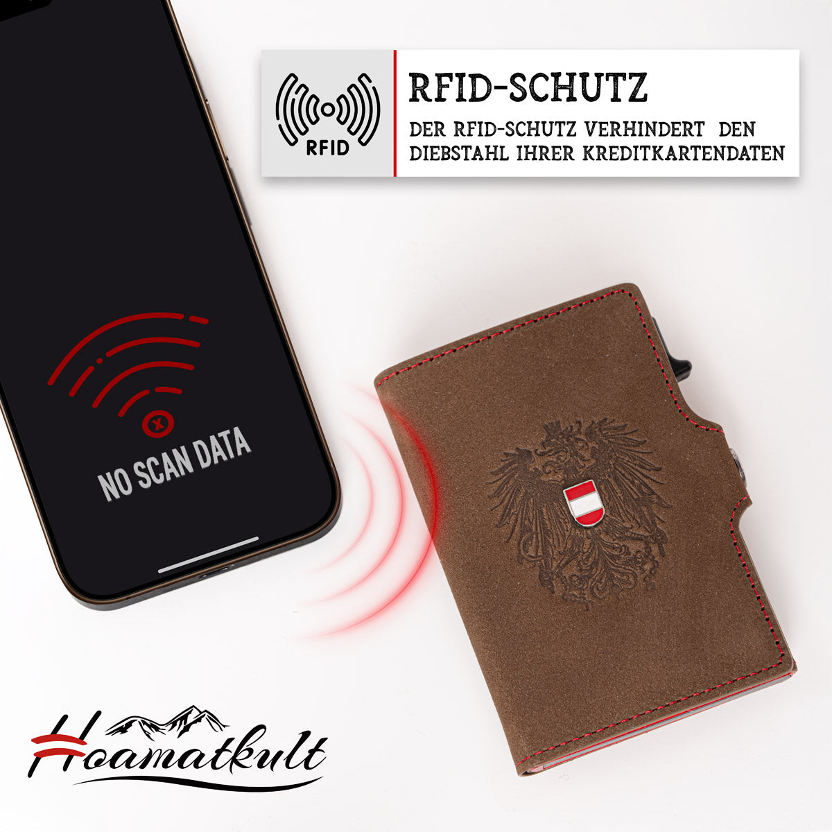 Adler Smart Wallet Bifold mit Karten-Pop-Up Funktion aus Echtleder