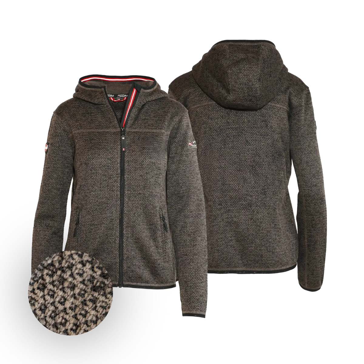 Hoamatkult Trachten Fleece Jacke dunkelbraun Damen #Farbe_Dunkelbraun-Strick