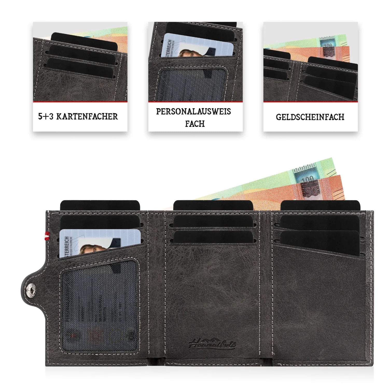 Adler Slim Wallet aus Echtleder mit Spiegel, Münzfach & RFID-Schutz